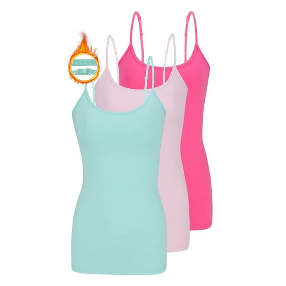 M&M SCRUBS Women's Camisole Cotton Stretch Slim-Fit Undershirt with Adjustable Strap Tank Top Multi 3 Pack (Aqua, Pink, Neon Pink) Medium