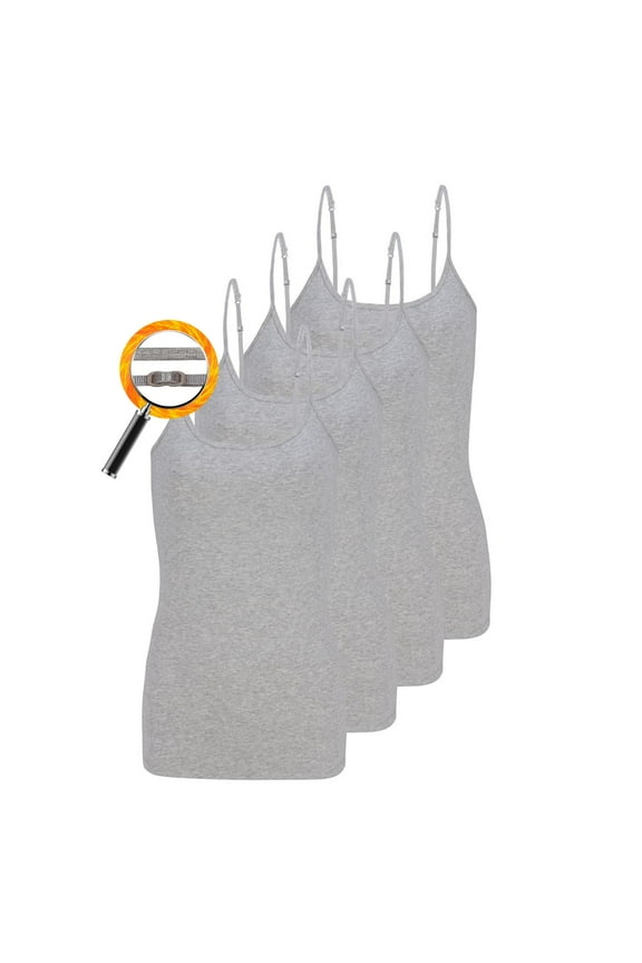 Women's Camisole Cotton Stretch Undershirt with Adjustable Strap Tank Top 4 Pack (Heather Charcoal) Large