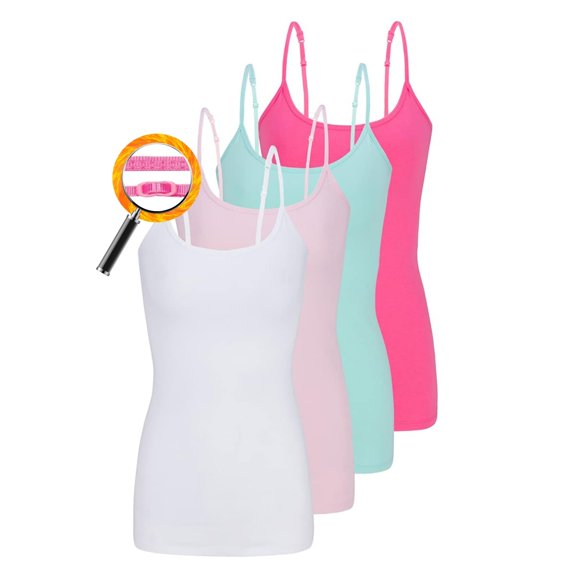 M&M SCRUBS Women's Camisole Cotton Stretch Undershirt with Adjustable Strap Tank Top 4 Pack (Hg, Pink, Aqua, Neon Pink) XX-Large