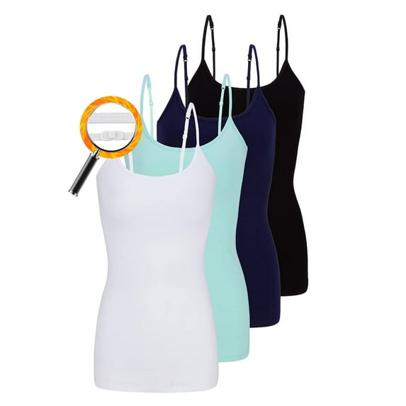 M&M SCRUBS Women's Camisole Cotton Stretch Undershirt with Adjustable Strap Tank Top 4 Pack (White, Aqua, True Navy Blue, Black) Small
