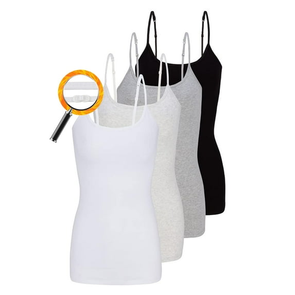 M&M SCRUBS Women's Camisole Cotton Stretch Undershirt with Adjustable Strap Tank Top 4 Pack (White, Hg, Hc, Black) X-Large