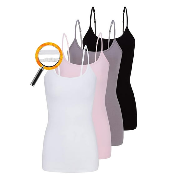 M&M SCRUBS Women's Camisole Cotton Stretch Undershirt with Adjustable Strap Tank Top 4 Pack (White, Pink, Grey, Black) X-Large