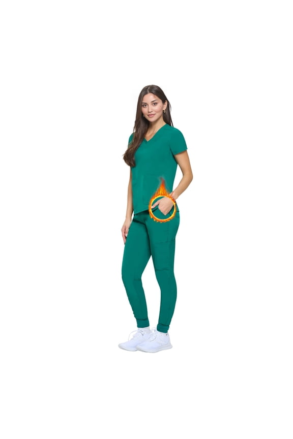 Women's Essential Scrub Top and Pant Cool Stretch Jogger Scrub Set (3X-Large, True Hunter Green)