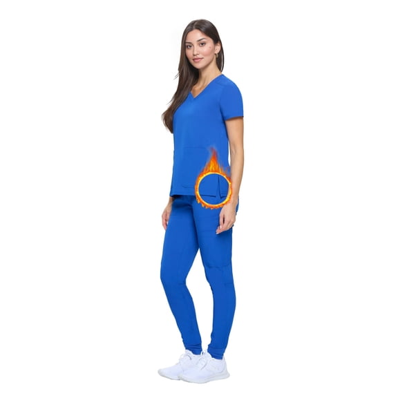 M&M SCRUBS Women's Essential Scrub Top and Pant Cool Stretch Jogger Scrub Set (Large, True Royal Blue)