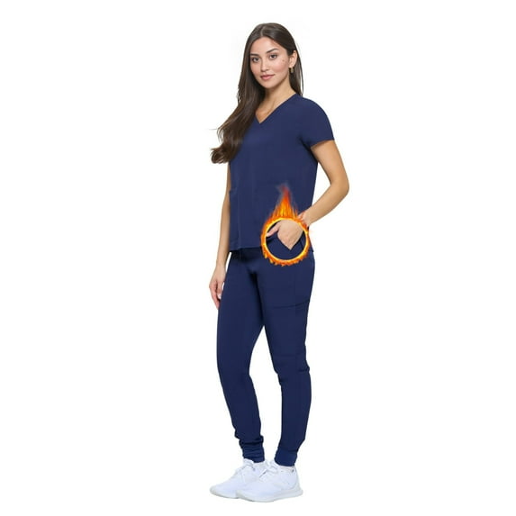 M&M SCRUBS Women's Essential Scrub Top and Pant Cool Stretch Jogger Scrub Set (X-Small, True Navy Blue)