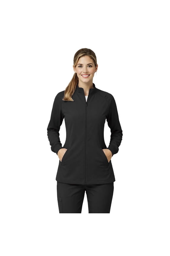 Women’s Full Zip Scrub Jacket – 4-Way Stretch Warm-Up Jacket with Stand Collar, Moisture-Wicking (Black, 3X-Large)
