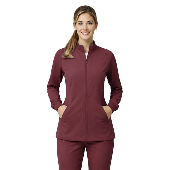 M&M SCRUBS Women’s Full Zip Scrub Jacket – 4-Way Stretch Warm-Up Jacket with Stand Collar, Moisture-Wicking (Burgundy, Large)