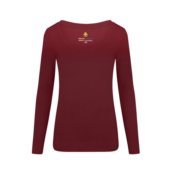 M&M SCRUBS Women's Long Sleeve Scoop-Neck T-Shirt Under Scrub (Burgundy, Small)