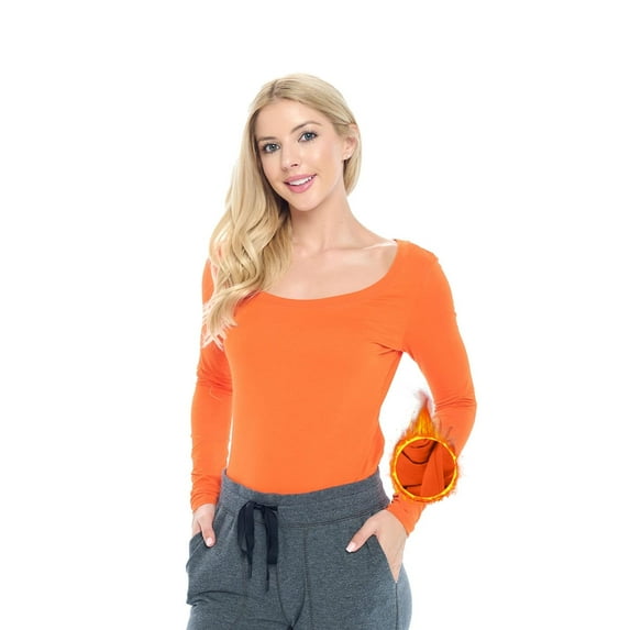 M&M SCRUBS Women's Long Sleeve Scoop-Neck T-Shirt Under Scrub (Orange, XX-Large)