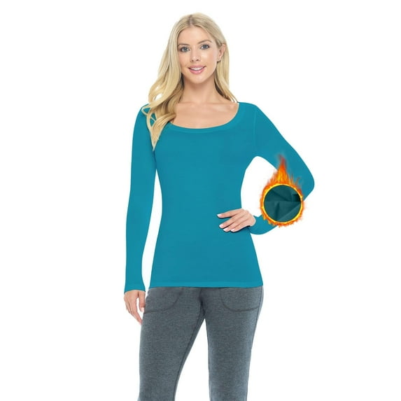 M&M SCRUBS Women's Long Sleeve Scoop-Neck T-Shirt Under Scrub (Teal, Large)