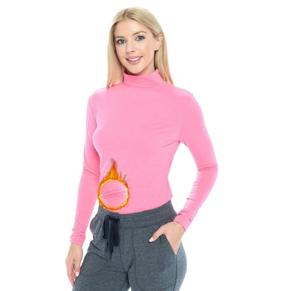 M&M SCRUBS Women's Long Sleeve Turtle-Neck T-Shirt Under Scrub (Hot Pink, Small)