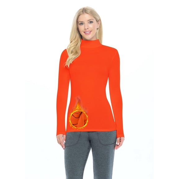 M&M SCRUBS Women's Long Sleeve Turtle-Neck T-Shirt Under Scrub (Orange, Medium)