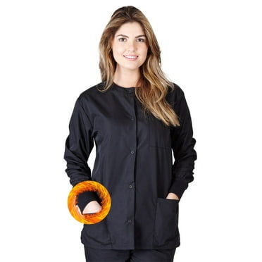 M&M SCRUBS Women's Scrub Jacket Warm Up Lightweight Medical Scrub Jacket - Pack of 12 Set (Black, X-Small)