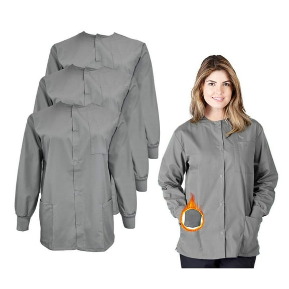M&M SCRUBS Women's Scrub Jacket Warm Up Lightweight Medical Scrub Jacket - Pack of 3 Set (Gray, Large)