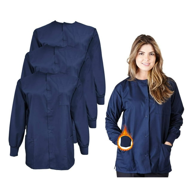 M&M SCRUBS Women's Scrub Jacket Warm Up Lightweight Medical Scrub Jacket - Pack of 6 Set (Dark Navy Blue, Large)