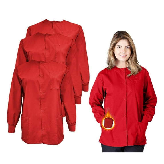 M&M SCRUBS Women's Scrub Jacket Warm Up Lightweight Medical Scrub Jacket - Pack of 6 Set (Red, 3X-Large)