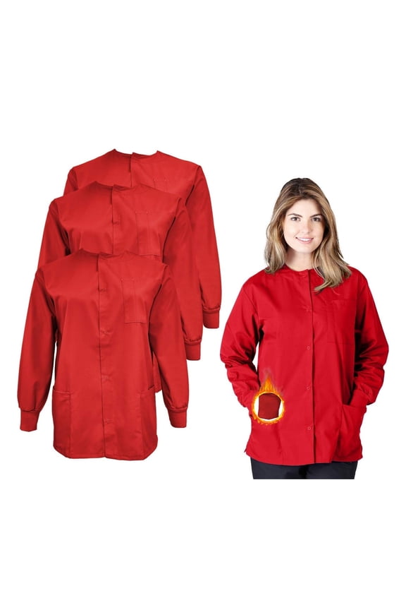 Women's Scrub Jacket Warm Up Lightweight Medical Scrub Jacket - Pack of 6 Set (Red, Medium)