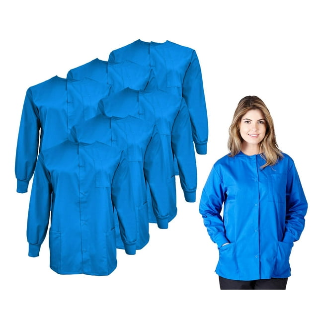 M&M SCRUBS Women's Scrub Jacket Warm Up Lightweight Medical Scrub Jacket - Pack of 6 Set (True Royal Blue, Large)