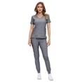 thumbnail image 1 of M&M SCRUBS Women’s Ultra-Soft Luxe Stretch Jogger Scrub Set V-Neck Top & Jogger Pants with Pockets - Regular & Petite Size (Heather Grey, Large-Petite), 1 of 4
