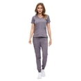 thumbnail image 1 of M&M SCRUBS Women’s Ultra-Soft Luxe Stretch Jogger Scrub Set V-Neck Top & Jogger Pants with Pockets - Regular & Petite Size (Charcoal, Large), 1 of 4