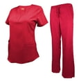 thumbnail image 1 of M&M SCRUBS Women's Ultra Soft Stretch Drop-Neck 2 Pocket Scrub Top and Pants 82009200 (Red, XX-Large), 1 of 7