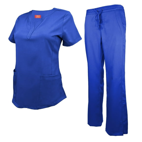 M&M SCRUBS Women's Ultra Soft Stretch Drop-Neck 2 Pocket Scrub Top and Pants 82009200 (True Royal Blue, XXX-Large)