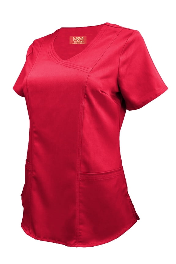 Women's Ultra Soft Stretch Mock Wrap Scrub Top 8201 (Red, Large)