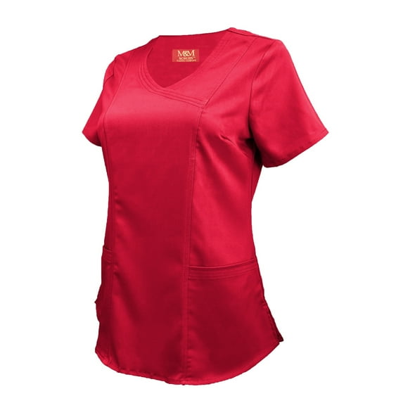 M&M SCRUBS Women's Ultra Soft Stretch Mock Wrap Scrub Top 8201 (Red, Small)