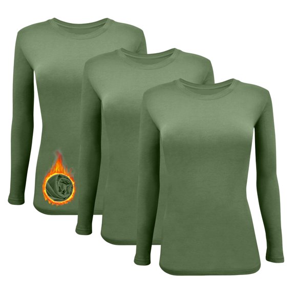 M&M SCRUBS Women's Underscrub Tee Crew Neck Long Sleeve T-Shirt- 3 Pack (Dill Green, XX-Small)