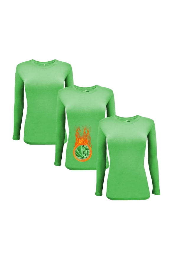 Women's Underscrub Tee Crew Neck Long Sleeve T-Shirt- 3 Pack (Lime, Medium)