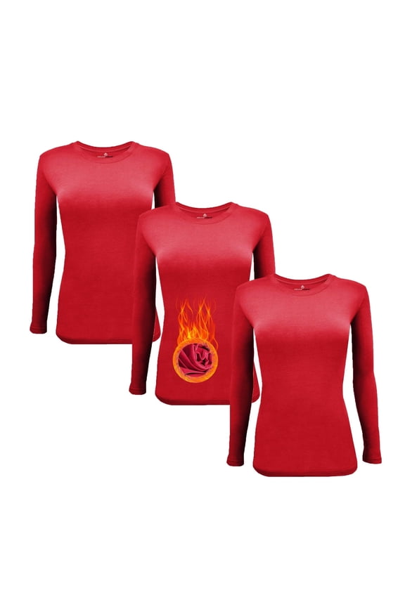Women's Underscrub Tee Crew Neck Long Sleeve T-Shirt- 3 Pack (Red, X-Large)