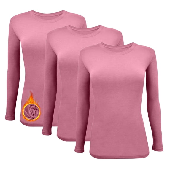 M&M SCRUBS Women's Underscrub Tee Crew Neck Long Sleeve T-Shirt- 3 Pack (Rose, Large)