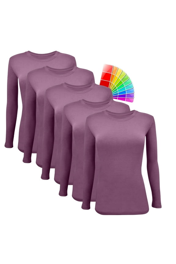 Women's Underscrub Tee Crew Neck Long Sleeve T-Shirt Pack of 5 (Argyle Purple, XX-Small)