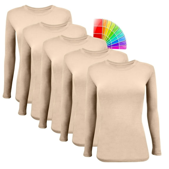 M&M SCRUBS Women's Underscrub Tee Crew Neck Long Sleeve T-Shirt Pack of 5 (Sun Kiss, XX-Small)