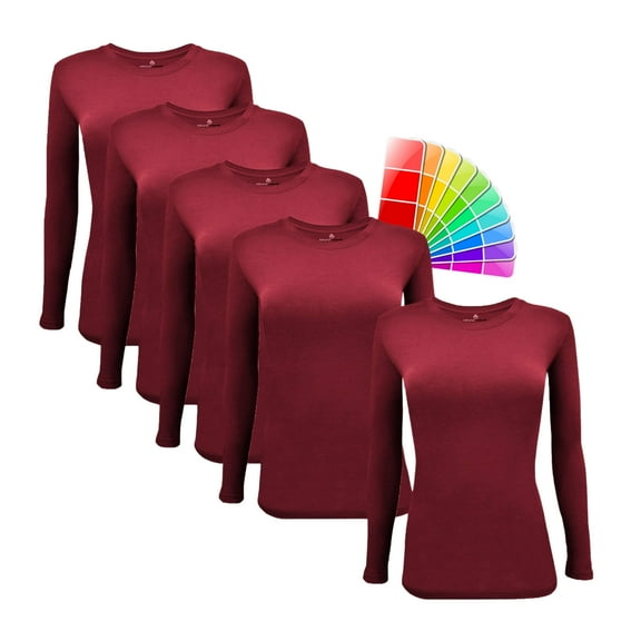 M&M SCRUBS Women's Underscrub Tee Crew Neck Long Sleeve T-Shirt Pack of 5