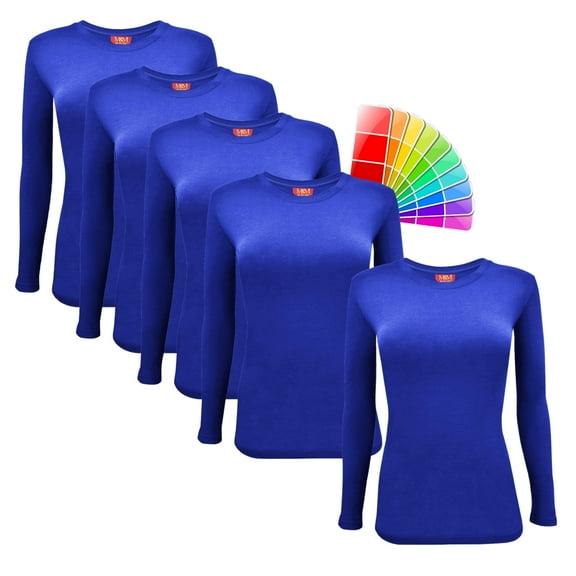 M&M SCRUBS Women's Underscrub Tee Crew Neck Long Sleeve T-Shirt Pack of 5