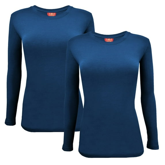 M&M SCRUBS Women's Underscrub Tee Crew Neck Long Sleeve T-Shirt Pack of 5