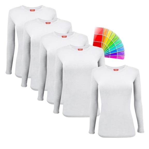 M&M SCRUBS Women's Underscrub Tee Crew Neck Long Sleeve T-Shirt Pack of 5