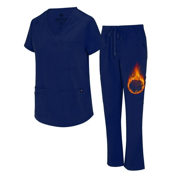M&M SCRUBS Womens Cargo Scrub Set 11 Pocket Cool Stretch Medical Scrub Top and Pants (True Navy Blue, Small)