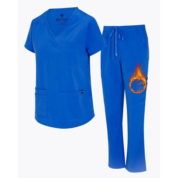 M&M SCRUBS Womens Cargo Scrub Set 11 Pocket Cool Stretch Medical Scrub Top and Pants (True Royal Blue, X-Large)