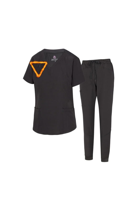 Womens' Cool 4-Way Stretch Jogger Scrub Set (Black, XS-Small)