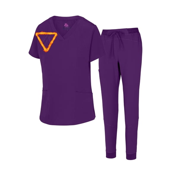 M&M SCRUBS Womens' Cool 4-Way Stretch Jogger Scrub Set (Eggplant, X-Small-Petite)