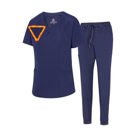 M&M SCRUBS Womens' Cool 4-Way Stretch Jogger Scrub Set (True Navy Blue, Large)
