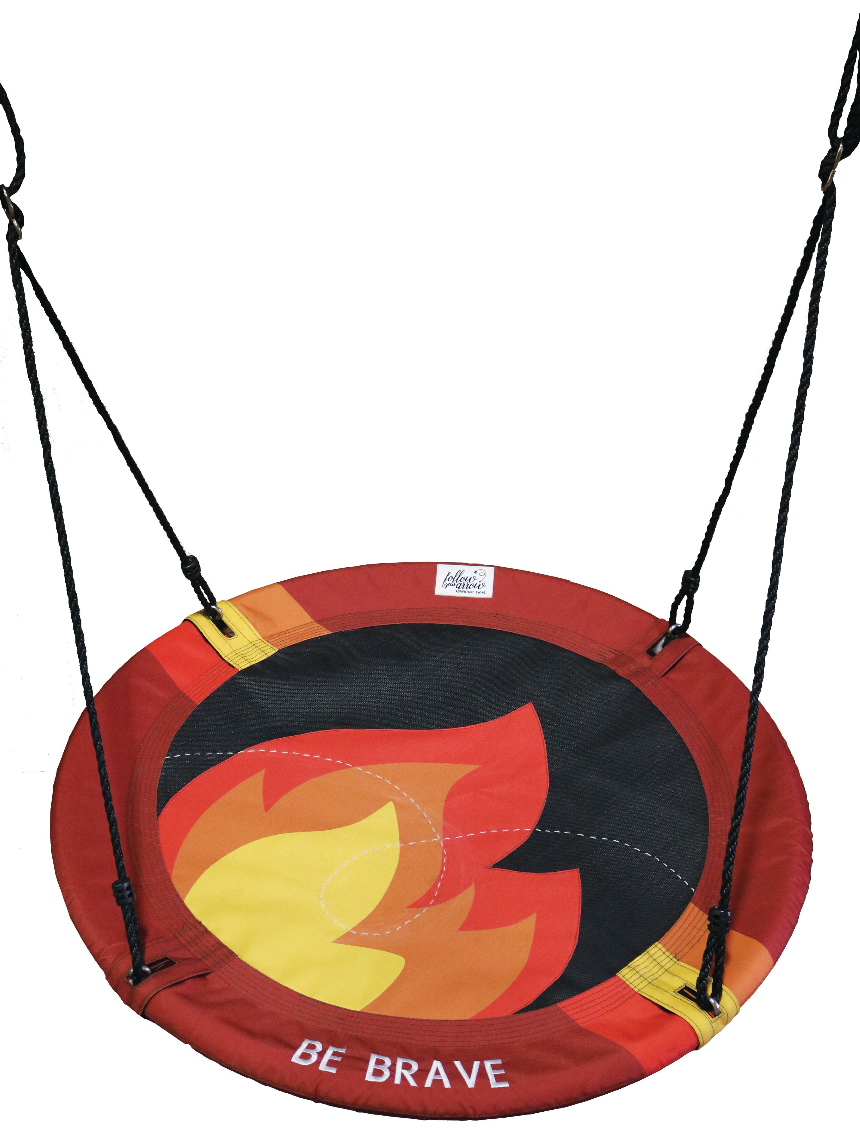 Red and Black Fabric Adventure Saucer Swing with Mounting Chains