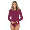 thumbnail image 1 of M&M Scrubs Bodysuits for Women Long Sleeve Crew Neck Slim Fit Casual Shapewear Body Suit (Burgundy, X-Large), 1 of 5