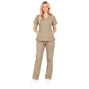 M&M SCRUBS Womens V-Neck Scrub Set, 6 Pockets, Khaki, 2XL