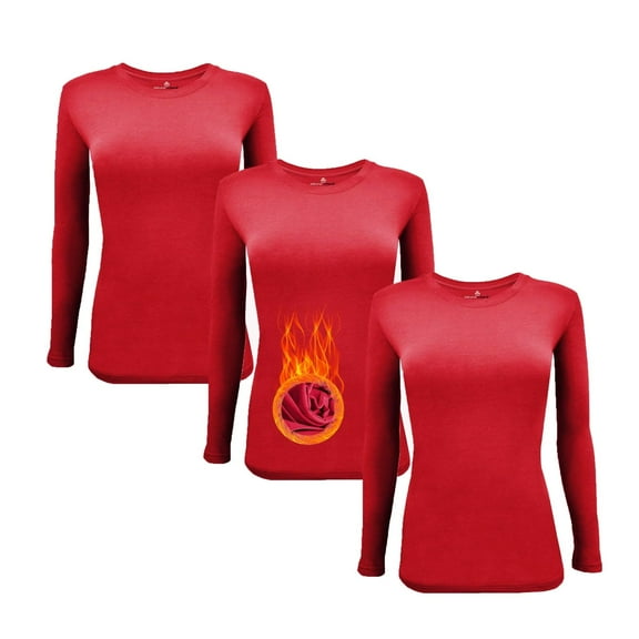 M&M Scrubs Women's Under Scrub Tee Crew Neck Long Sleeve T-Shirt Pack of 3 - Multi Pack of 3 (Red, XX-Small)