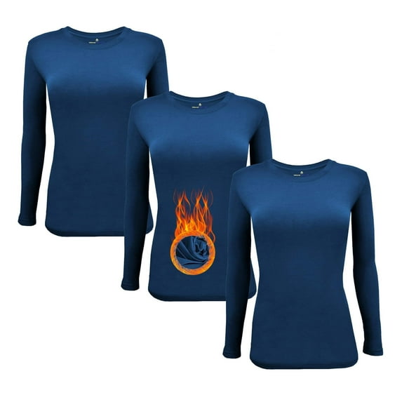 M&M Scrubs Women's Under Scrub Tee Crew Neck Long Sleeve T-Shirt Pack of 3 - Multi Pack of 3 (True Navy Blue, XX-Small)