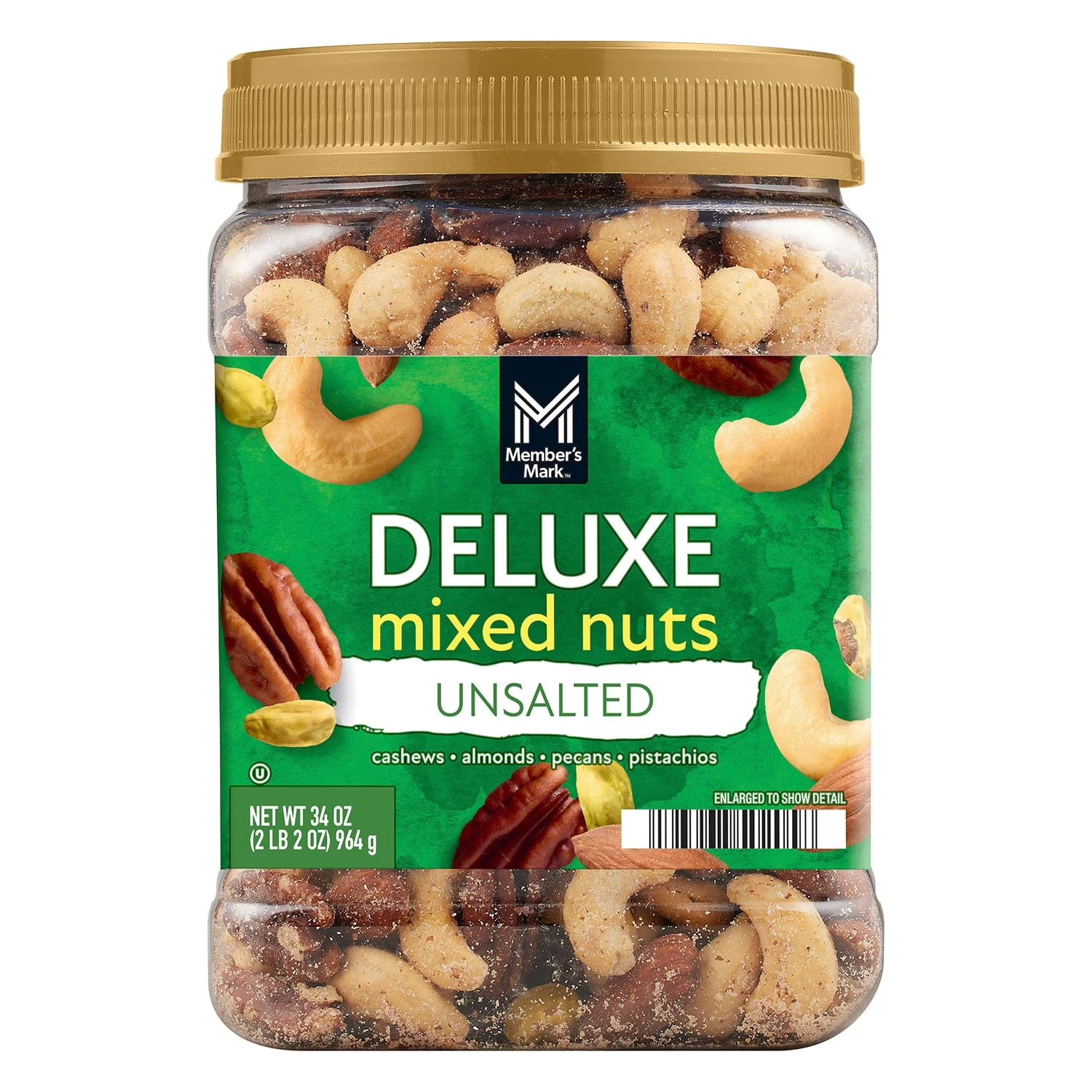 M M Unsalted Deluxe Mixed Nuts, 34 oz.