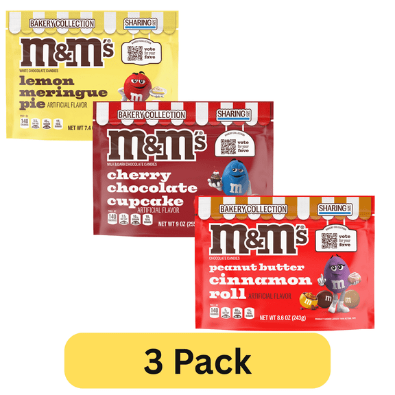 M&M's Bakery Collection - Set of 3 Flavors - Lemon Meringue Pie, Cherry Chocolate Cupcake, and Peanut Butter Cinnamon Roll